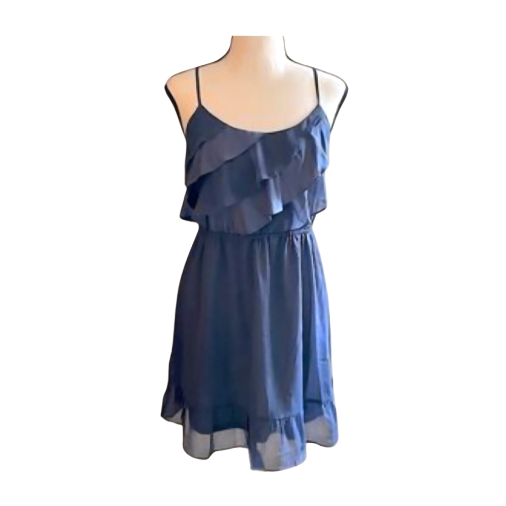 American Eagle Lined Blue Spaghetti Strap Ruffle Chiffon Dress Sz Medium
